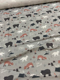 80*100 cm Polish cotton Forest animals on gray