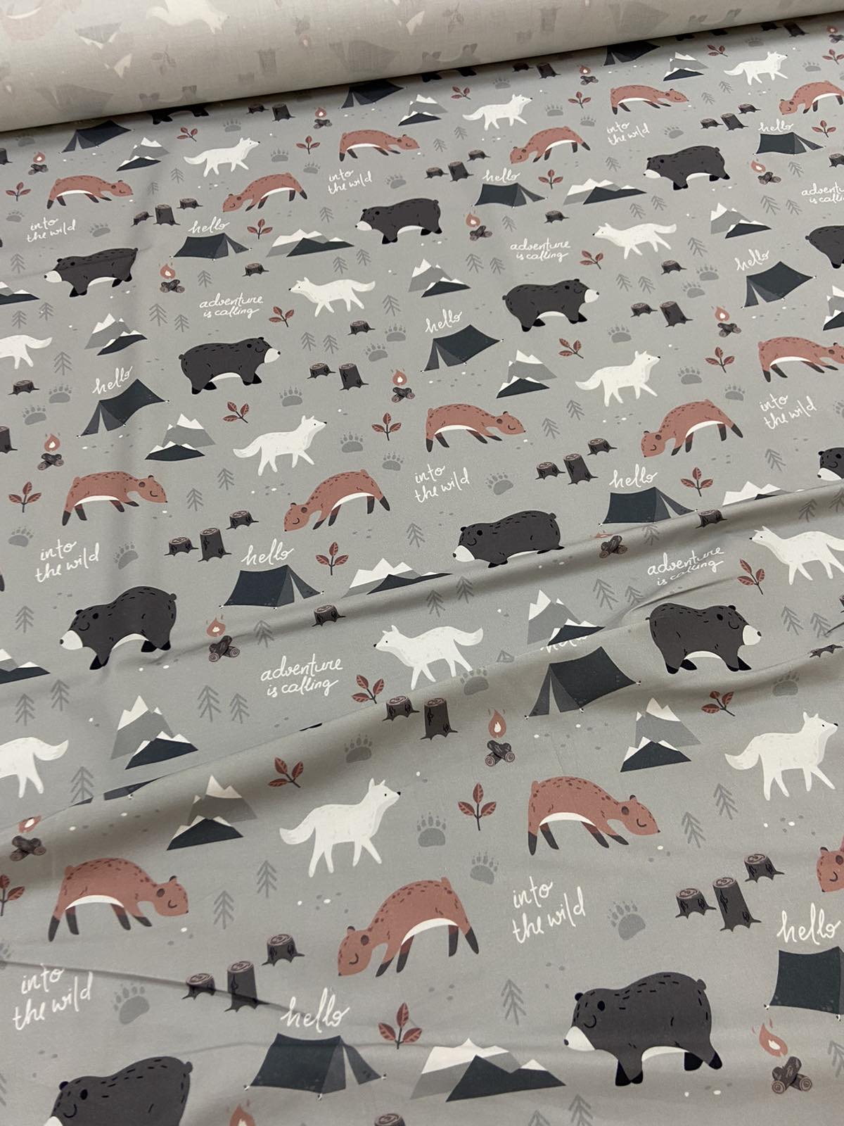 80*100 cm Polish cotton Forest animals on gray
