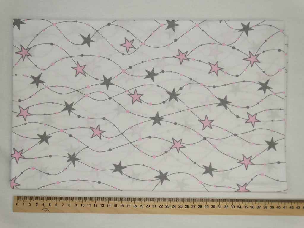 Regular Cotton Fabric - Gray And Pink Small Stars On White