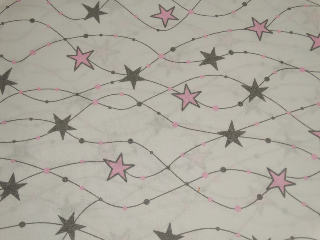 Regular Cotton Fabric - Gray And Pink Small Stars On White