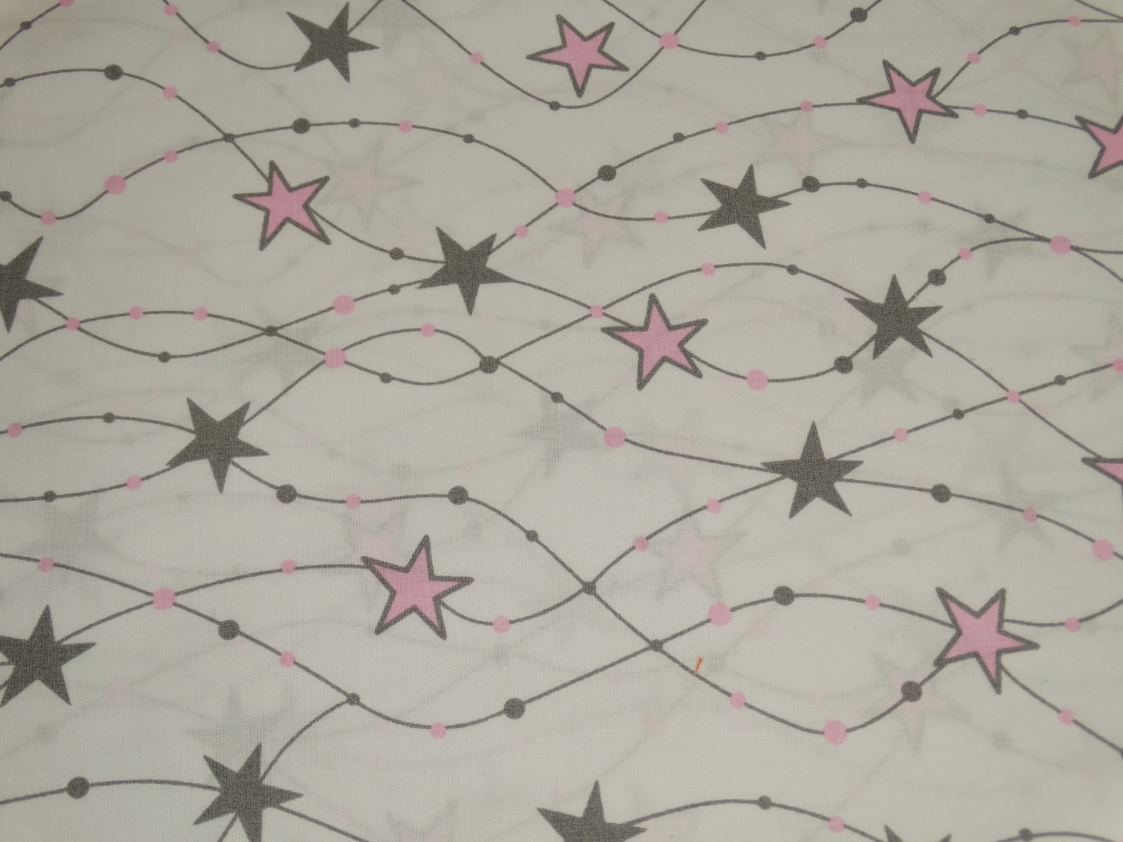 Regular Cotton Fabric - Gray And Pink Small Stars On White