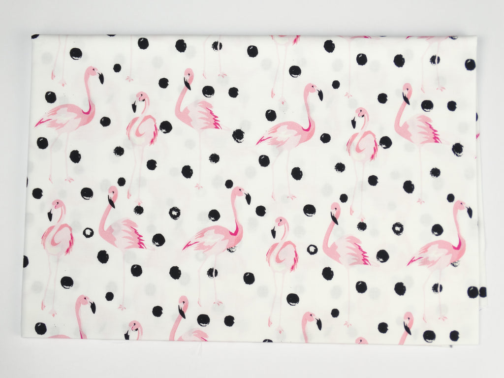 Premium Cotton Fabric - Flamingos with Black Dots