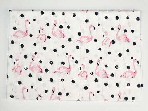 Premium Cotton Fabric - Flamingos with Black Dots