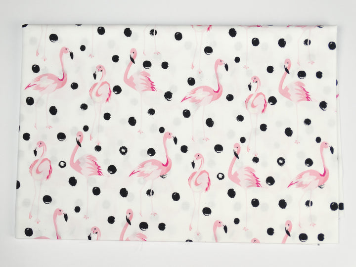 Premium Cotton Fabric - Flamingos with Black Dots