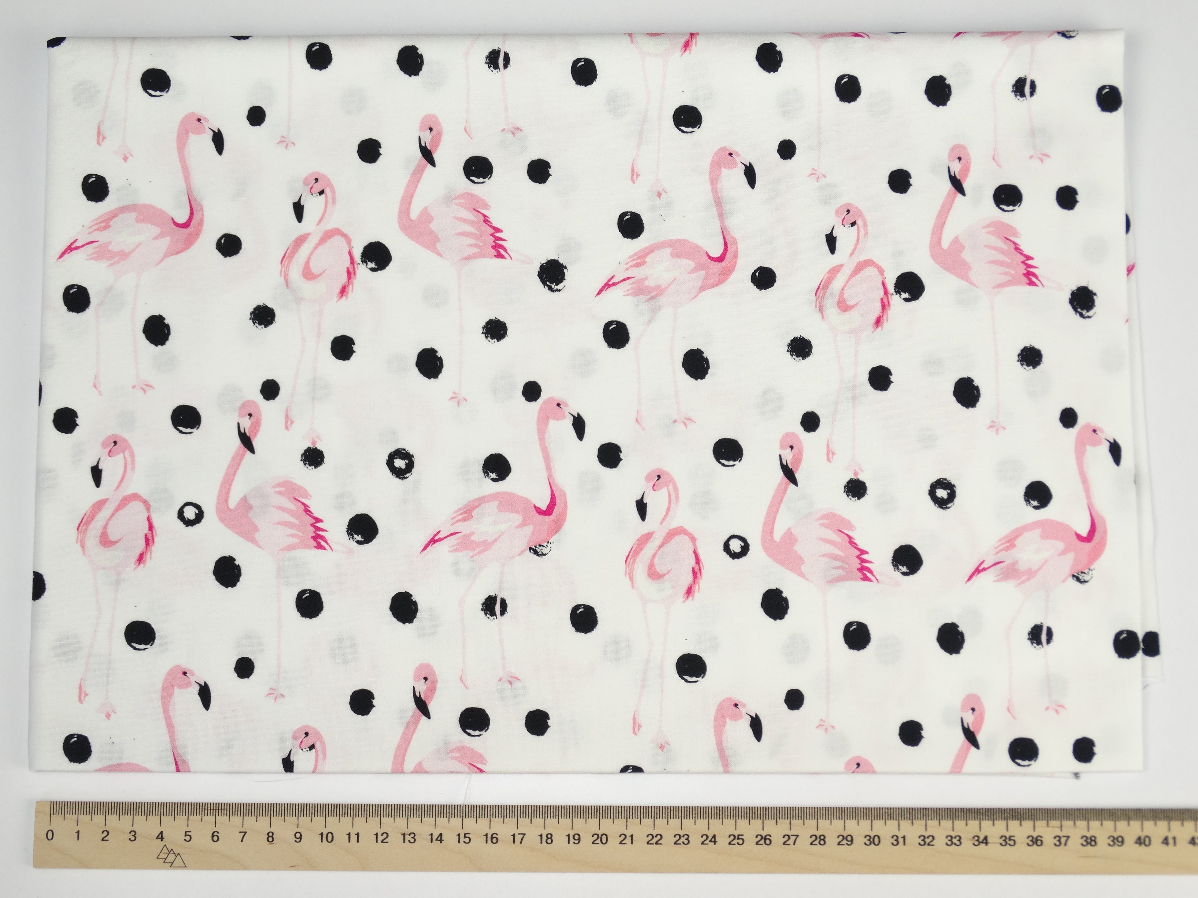 Premium Cotton Fabric - Flamingos with Black Dots