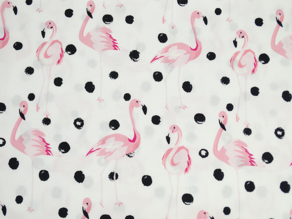 Premium Cotton Fabric - Flamingos with Black Dots