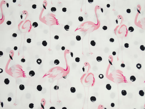 Premium Cotton Fabric - Flamingos with Black Dots