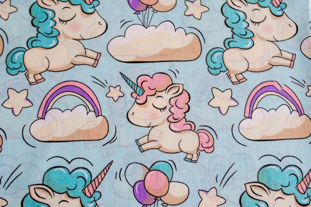 Regular Cotton Fabric - Unicorns With Rainbows On Blue