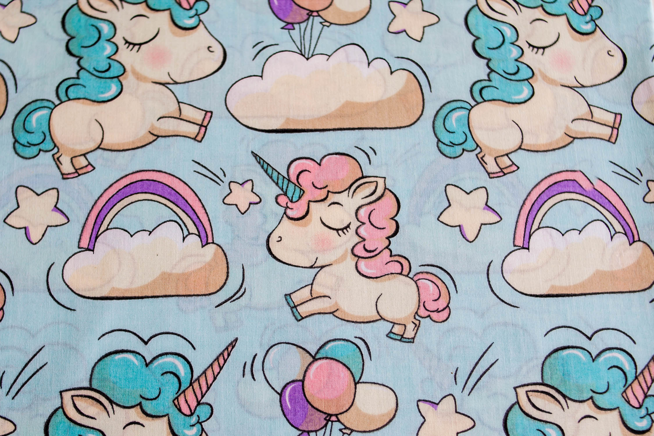 Regular Cotton Fabric - Unicorns With Rainbows On Blue