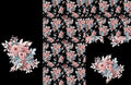 Panel on cocoon envelope and clutches, gloves Flowers on black