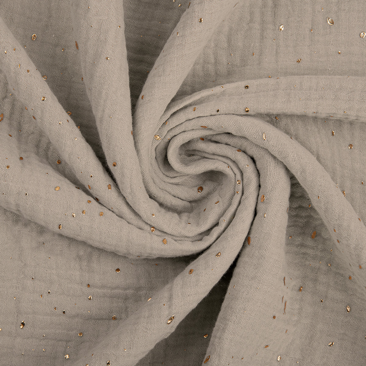 eucalyptus gray with gold dots muslin