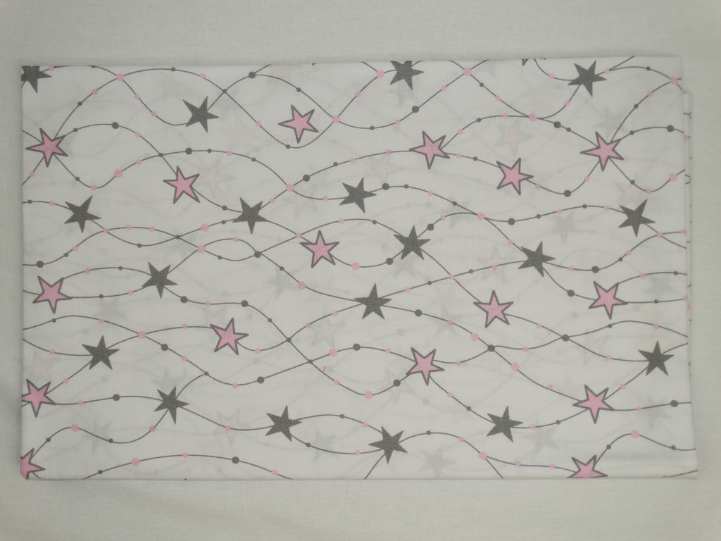 Regular Cotton Fabric - Gray And Pink Small Stars On White
