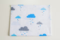 Regular Cotton Fabric - Gray And Blue Clouds With Rain On White
