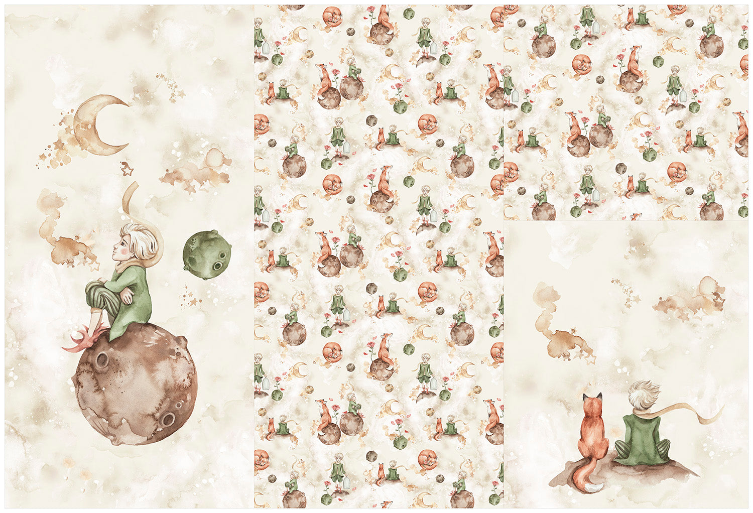 Panel on cocoon envelope and clutches, gloves Little Prince beige