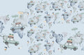 Panel on cocoon envelope and clutches, gloves Car on map on blue