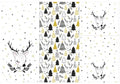 Panel on cocoon envelope and clutches, gloves Deer on white