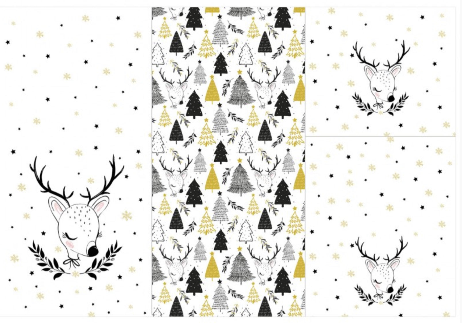 Panel on cocoon envelope and clutches, gloves Deer on white