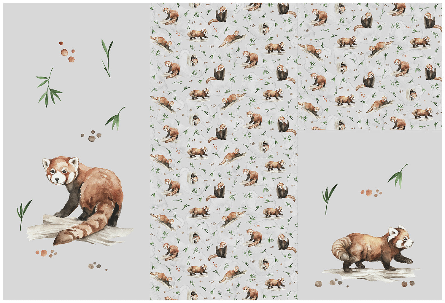 Panel on cocoon envelope and clutches, gloves Red Panda