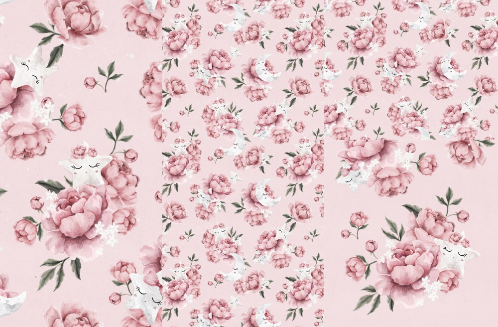 Panel on cocoon envelope and clutches, gloves Star in peonies on pink