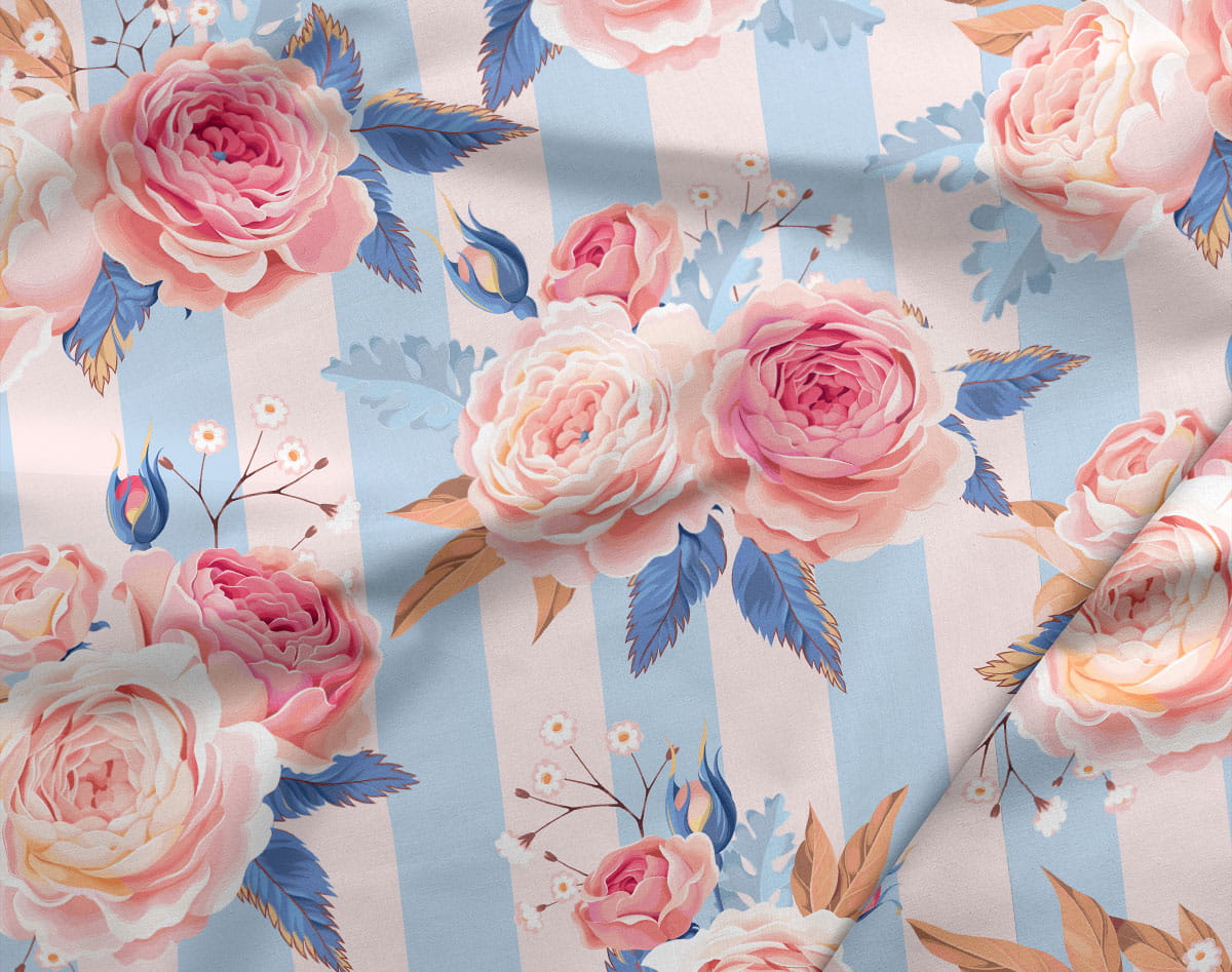 Polish cotton Roses on a stripe