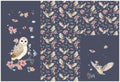 Panel on cocoon envelope and clutches, gloves Owl in flowers on blue