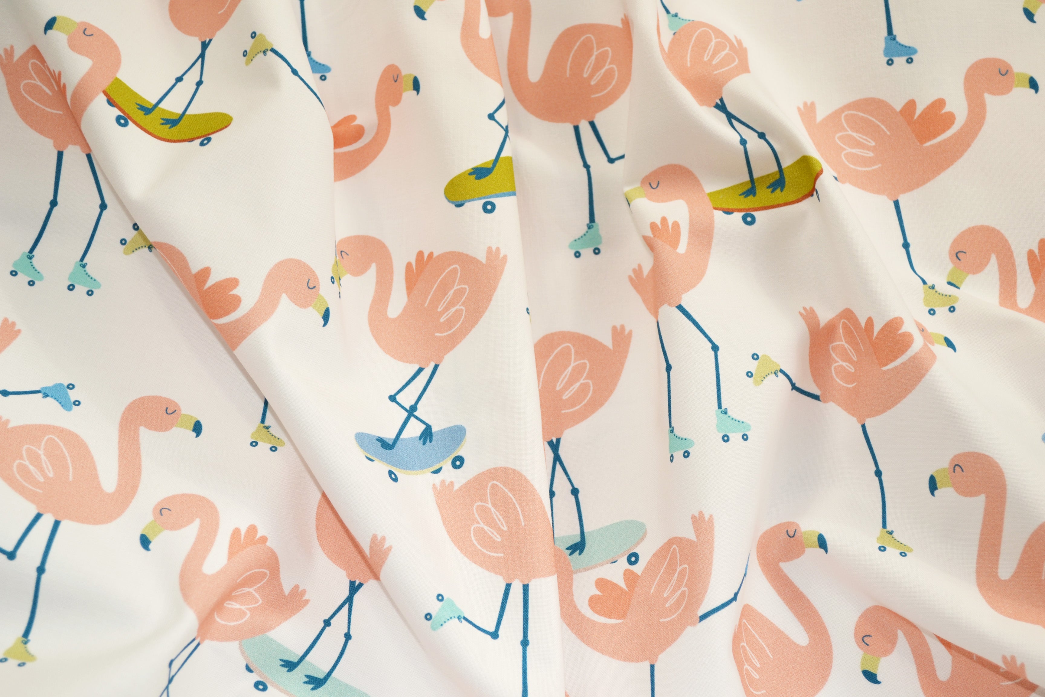 Flamingo on skateboards