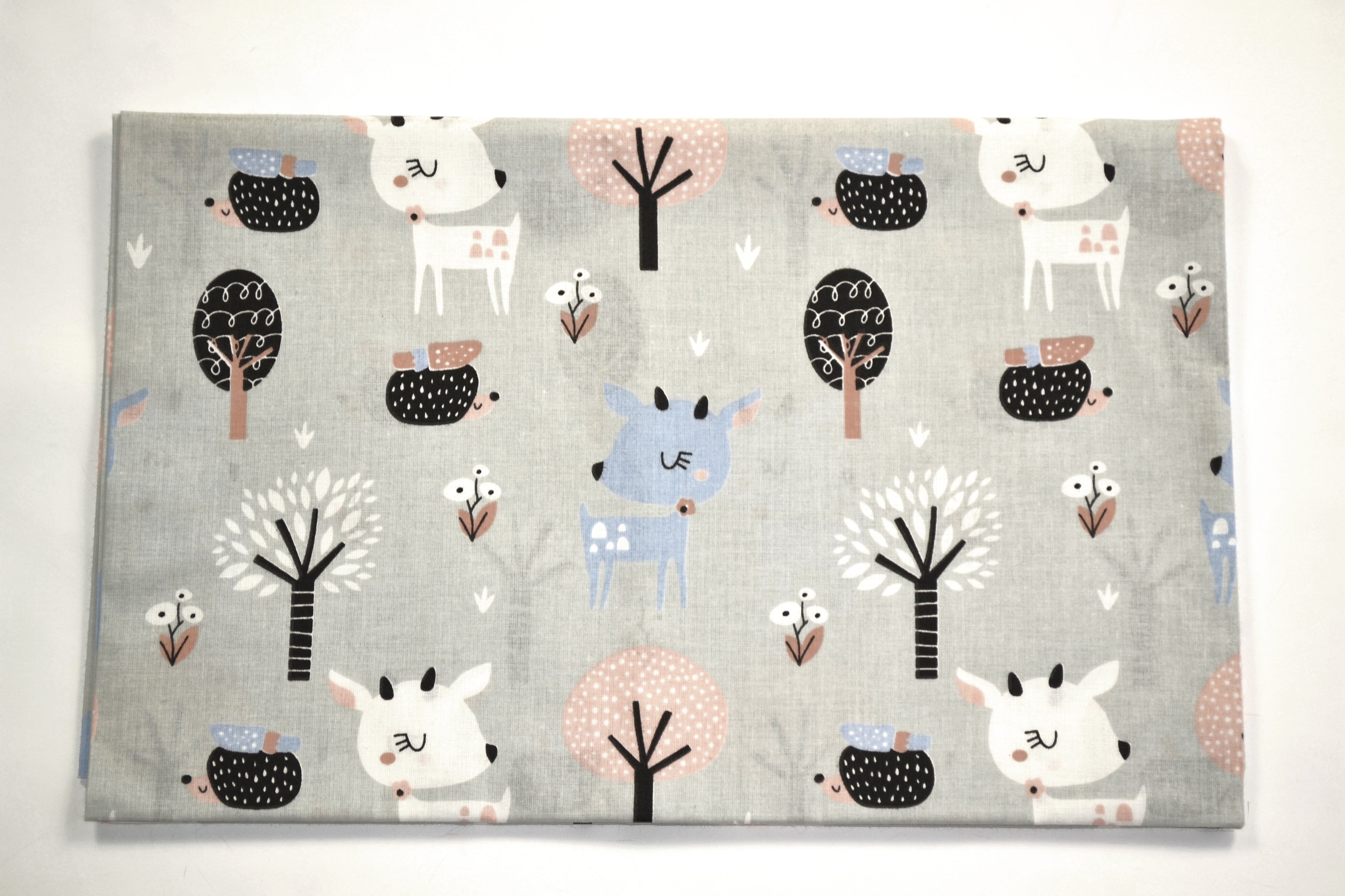 Regular Cotton Fabric - Fawns And Hedgehogs V Forest On Light Gray