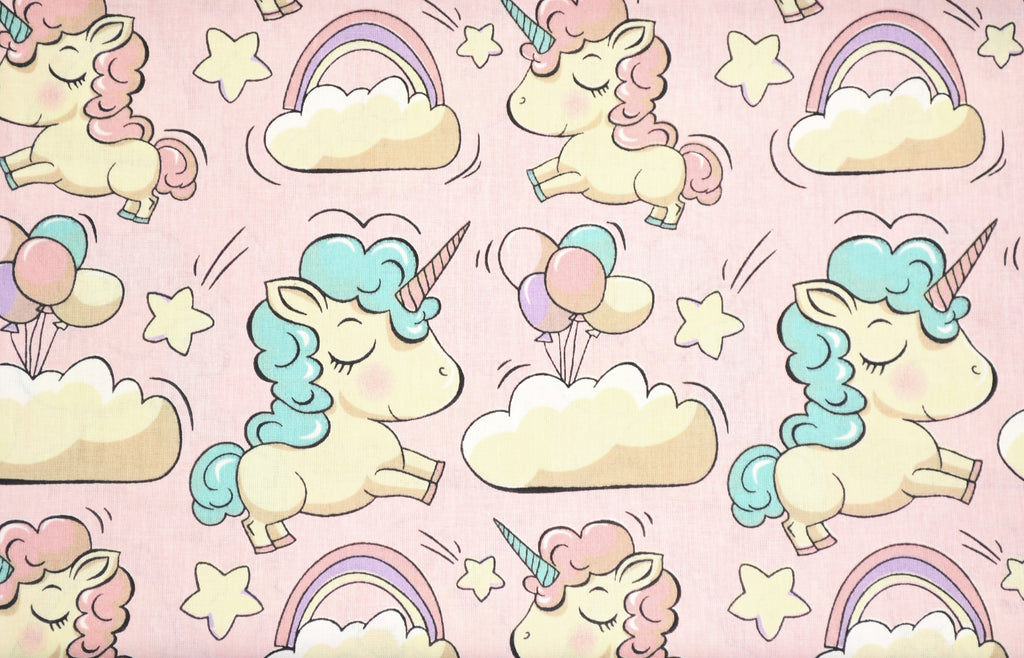 Regular Cotton Fabric - Unicorns V Nebe On Pink