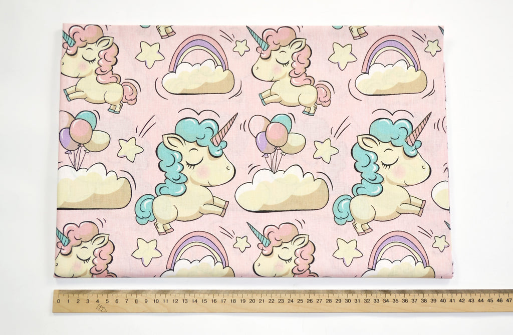 Regular Cotton Fabric - Unicorns V Nebe On Pink
