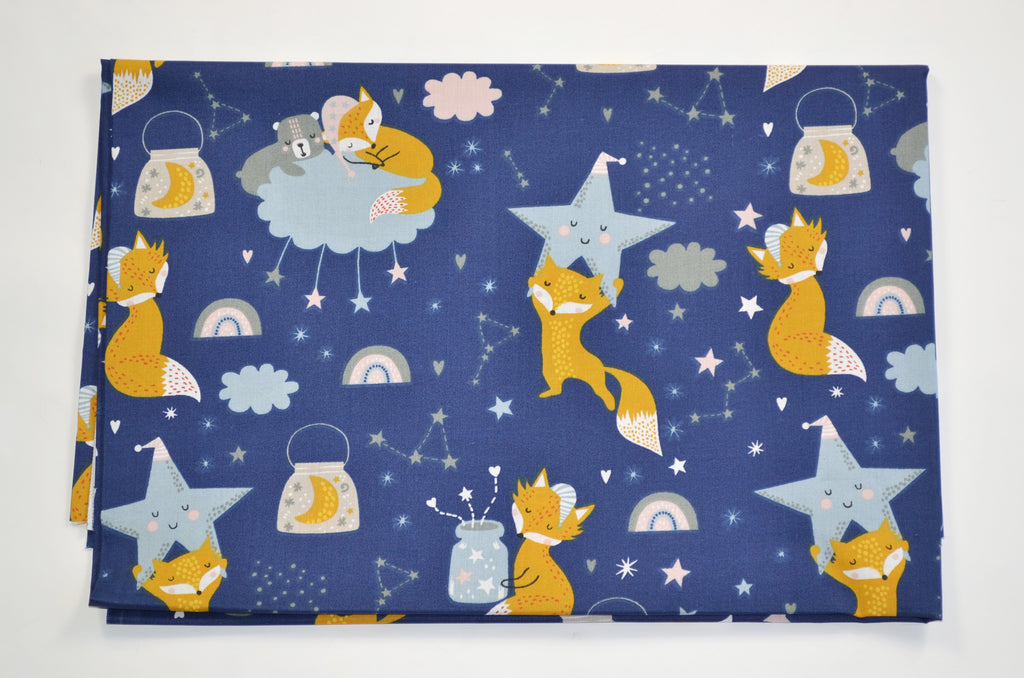 Regular Cotton Fabric - Lysyata And Zvezdnoe Nebo On Dark Blue