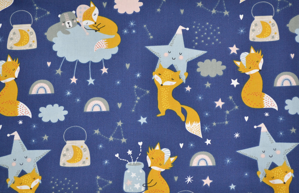 Regular Cotton Fabric - Lysyata And Zvezdnoe Nebo On Dark Blue