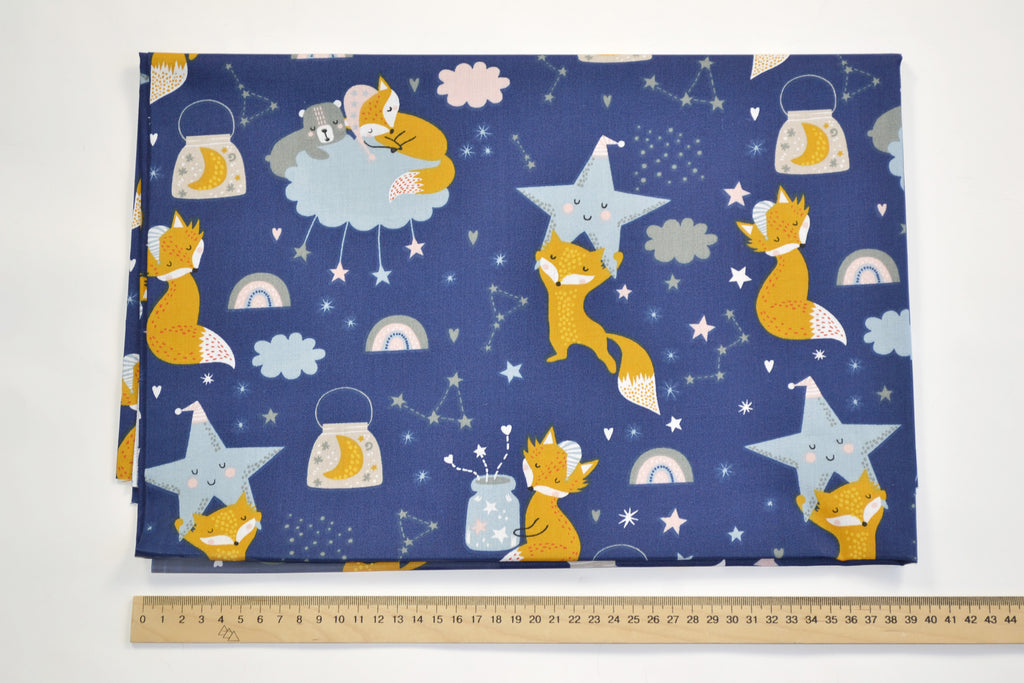 Regular Cotton Fabric - Lysyata And Zvezdnoe Nebo On Dark Blue