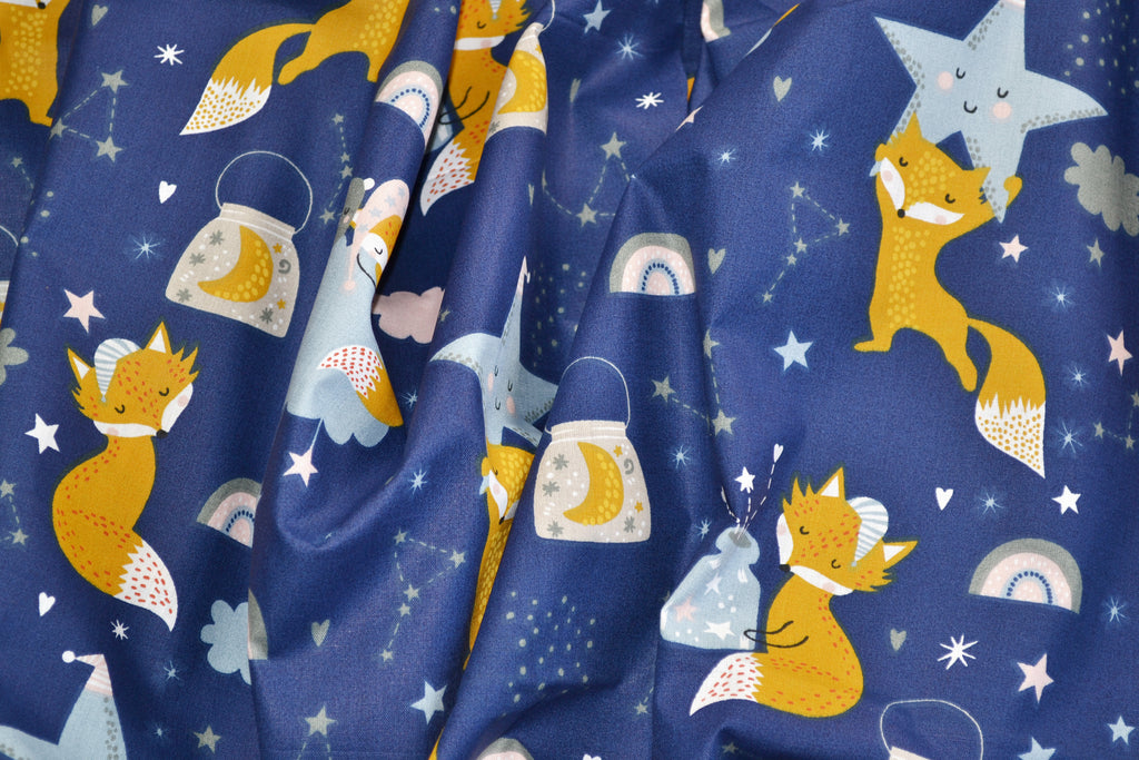 Regular Cotton Fabric - Lysyata And Zvezdnoe Nebo On Dark Blue