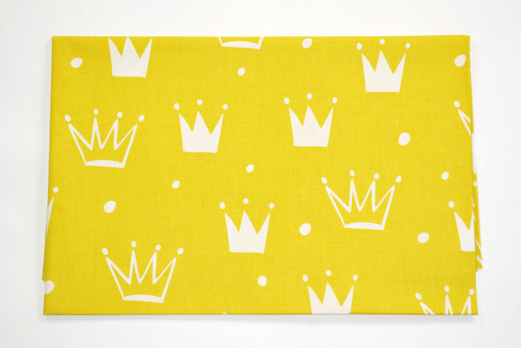 Regular Cotton Fabric - White Crowns On Yellow