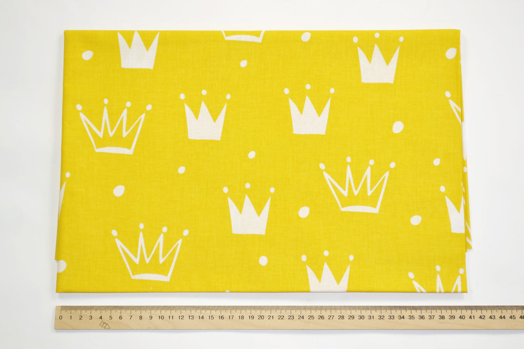 Regular Cotton Fabric - White Crowns On Yellow