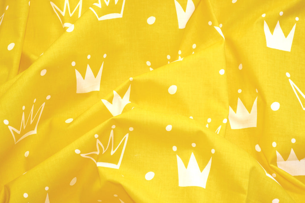 Regular Cotton Fabric - White Crowns On Yellow