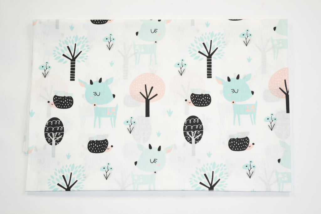 Regular Cotton Fabric - Fawns And Hedgehogs V Forest On White