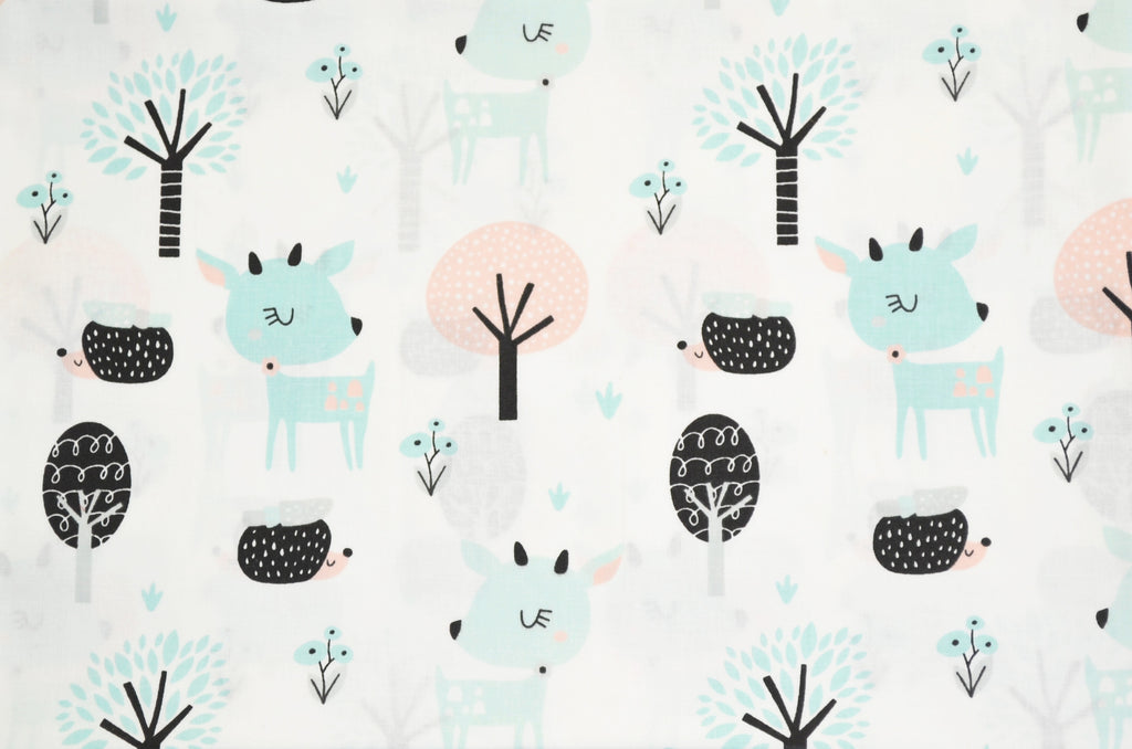Regular Cotton Fabric - Fawns And Hedgehogs V Forest On White