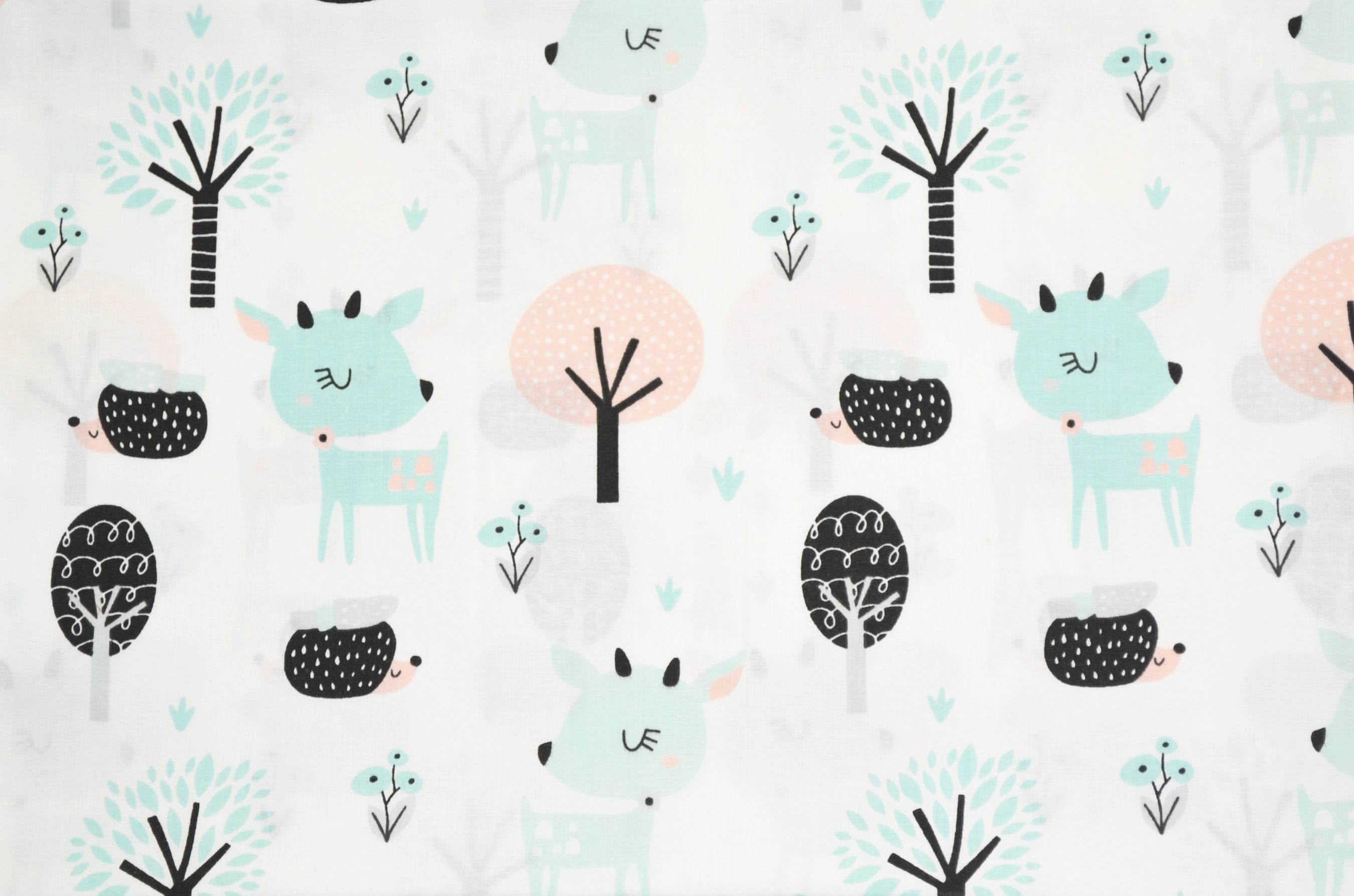 Regular Cotton Fabric - Fawns And Hedgehogs V Forest On White