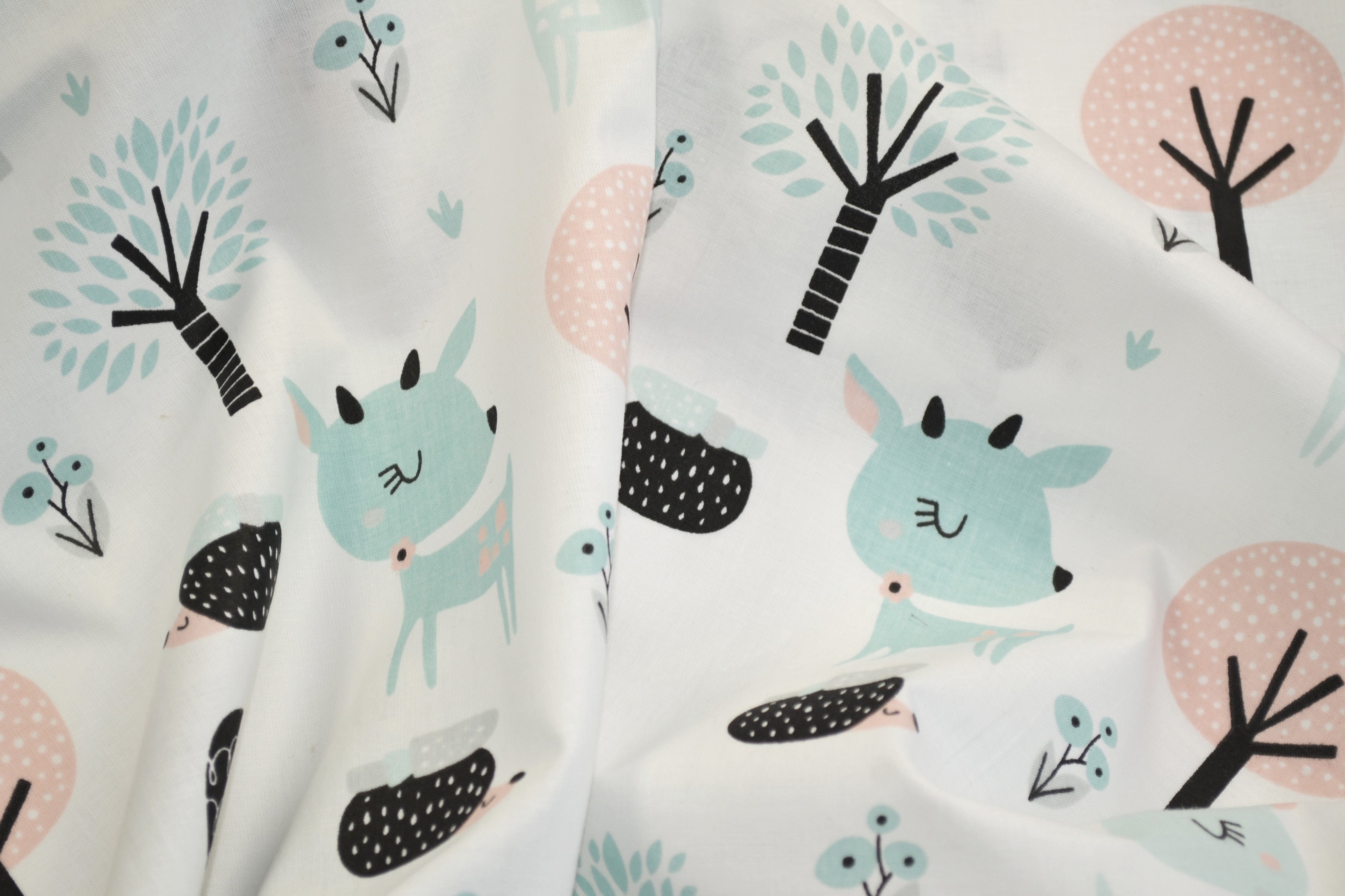 Regular Cotton Fabric - Fawns And Hedgehogs V Forest On White