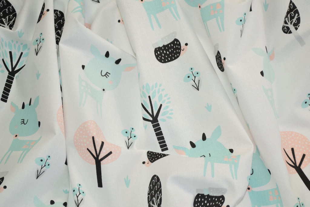 Regular Cotton Fabric - Fawns And Hedgehogs V Forest On White