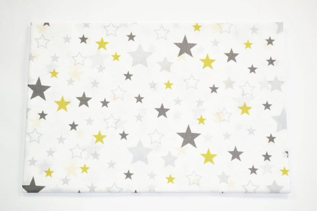 Regular Cotton Fabric - Yellow Gray And White Stars On White