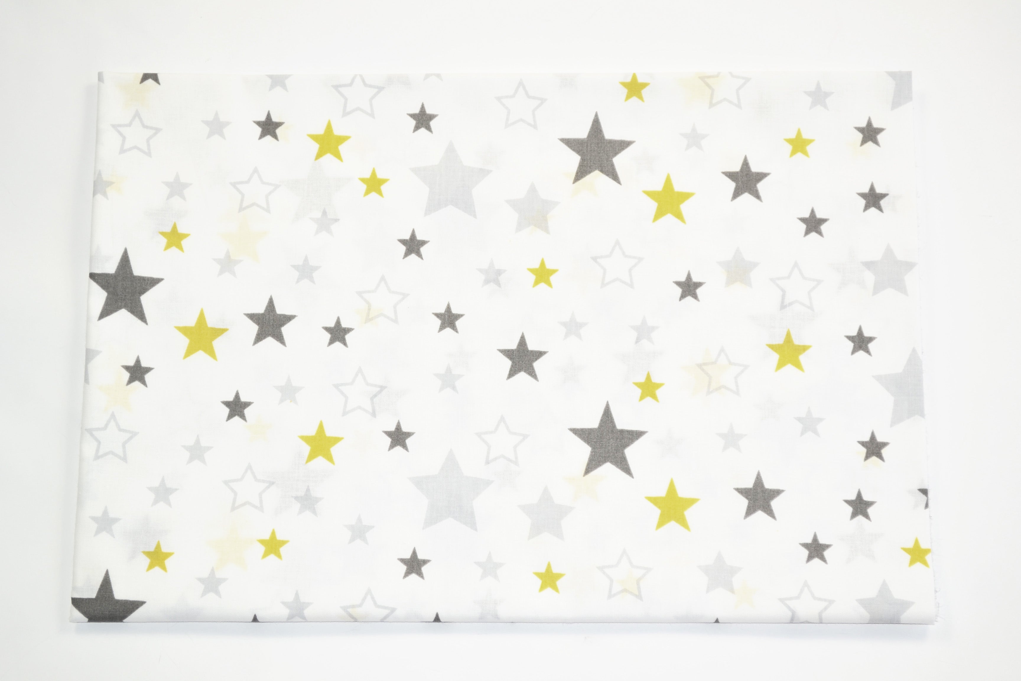 Regular Cotton Fabric - Yellow Gray And White Stars On White