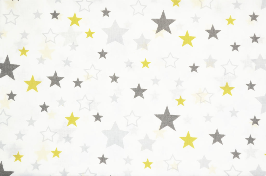Regular Cotton Fabric - Yellow Gray And White Stars On White
