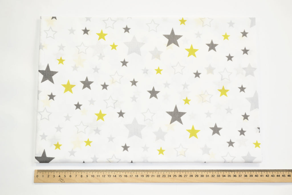 Regular Cotton Fabric - Yellow Gray And White Stars On White
