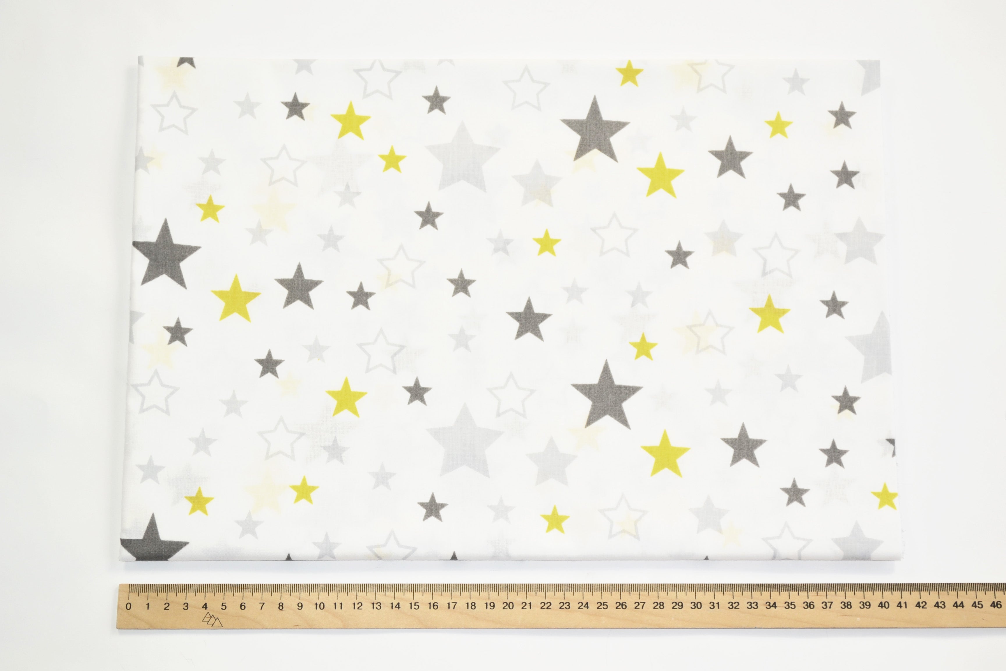 Regular Cotton Fabric - Yellow Gray And White Stars On White