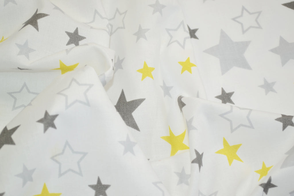 Regular Cotton Fabric - Yellow Gray And White Stars On White