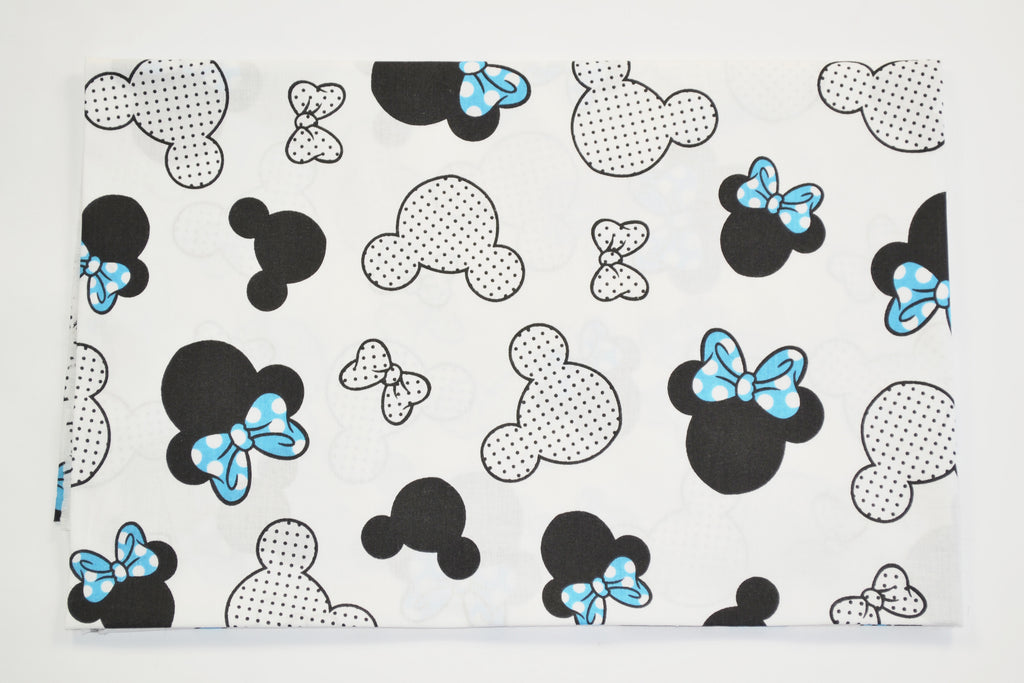 Regular Cotton Fabric - Black And White Mickey Mouse With Synymy Bows On White