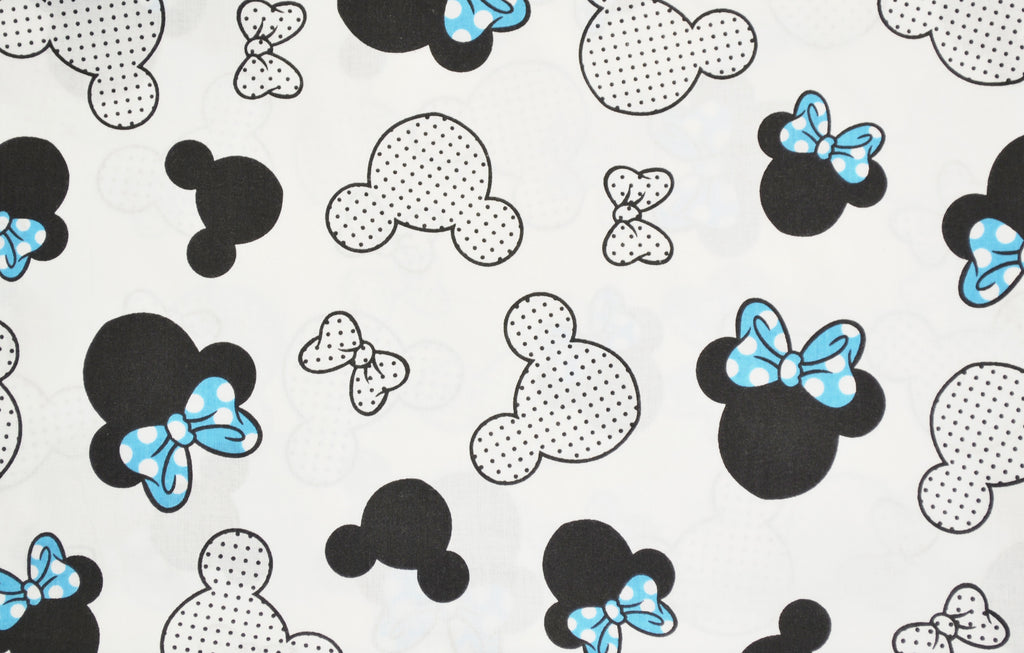 Regular Cotton Fabric - Black And White Mickey Mouse With Synymy Bows On White