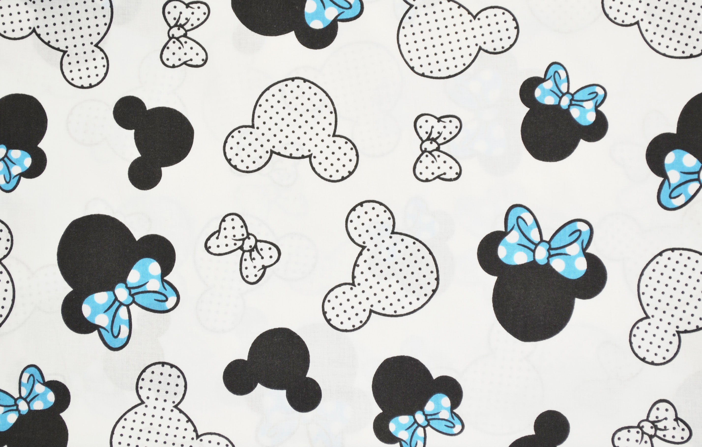 Regular Cotton Fabric - Black And White Mickey Mouse With Synymy Bows On White